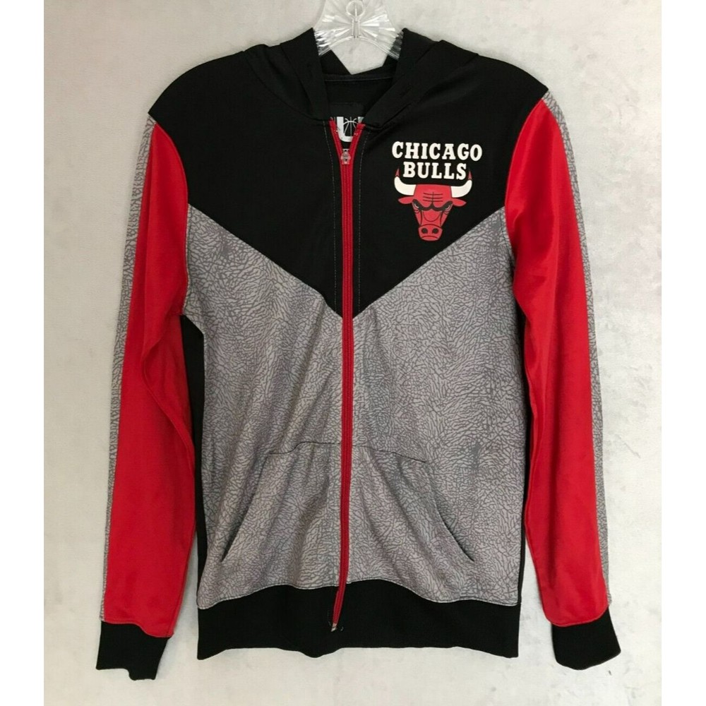 Chicago Bulls Hoodie Mens Small Full Zip Warmup-Style NBA Basketball Red Black‎